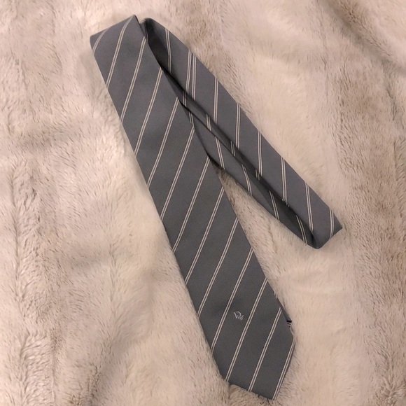 Dior Vintage Striped Tie Grey/silver White - Picture 1 of 7